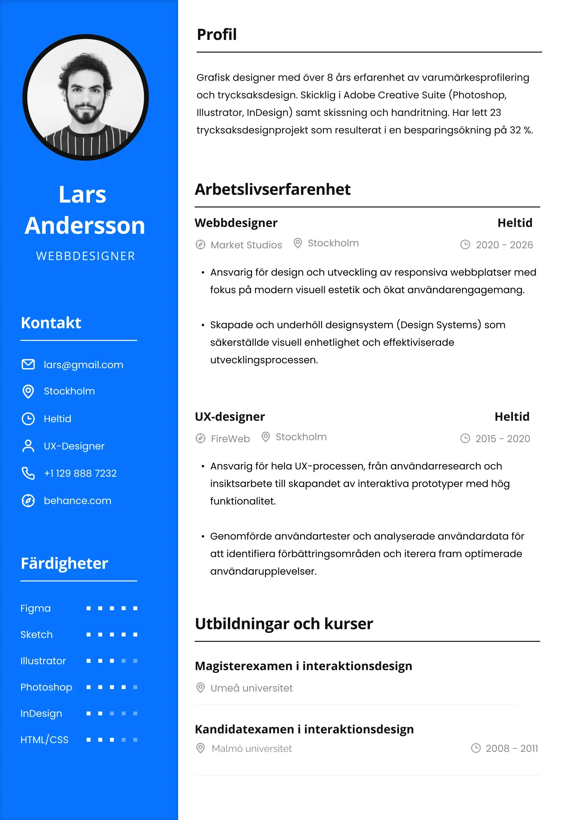 Modern minimalistisk CV-mall