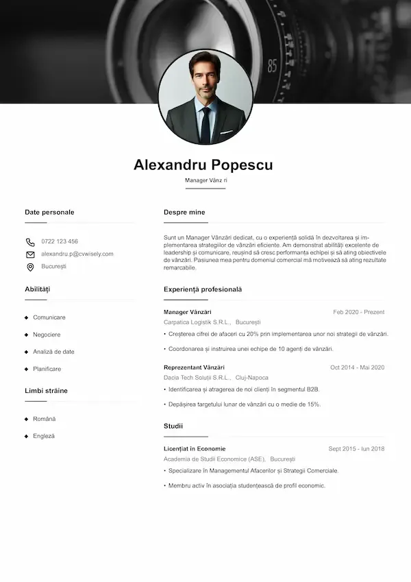 Model CV de o pagină pentru studenți