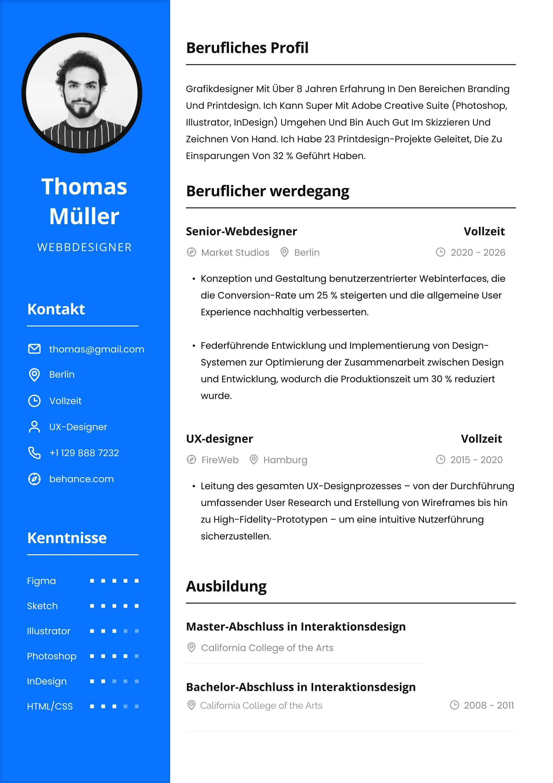 Moderne minimalistische Lebenslauf-vorlage